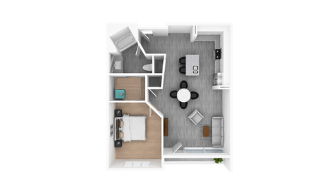 Floor plan for 1 bed, 1 bath, 908 sqft